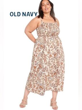 XXL OLD NAVY Cotton Poplin Print Dress with Smocking